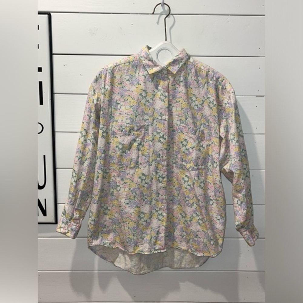 VINTAGE NORTHEN RÉFLEXIONS florals denim blouse size  L